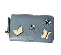 Love EMVY Bee & Butterfly - Portafoglio da donna con cerniera e cerniera, in finta pelle ricamata, con scomparti per carte di credito e tasca per monete, da donna, Azzurro, taglia unica, Contemporaneo