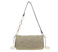 Love EMVY Bijou Cylinder Collection - Pochette da sera con strass, a forma di barilotto/cilindro, tracolla a catena staccabile e manico a maglie spesse, chiusura con zip, colore: nero/oro, 21 × 12 ×