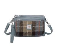 Love EMVY Borsa a tracolla collezione Tweed Tartan Signature - Tessuto in vera lana Harris Tweed - 3 scomparti con cerniera, tracolla regolabile - 27 × 19 × 9 cm, Blu ardesia., 27 X 19 x 5 Centimeters