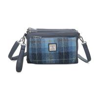 Love EMVY Borsa a tracolla collezione Tweed Tartan Signature - Tessuto in vera lana Harris Tweed - 3 scomparti con cerniera, tracolla regolabile - 27 × 19 × 9 cm, Blu acciaio, 27 X 19 x 5 Centimeters