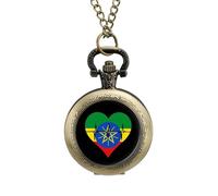 Love Ethiopia Heartbeat orologio da tasca vintage in lega ciondolo orologio collana regalo per uomo donna, stile rame, misura unica