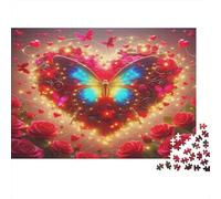 Love Flowers Jigsaw Puzzle Impossible 1000Pcs Butterfly Heart with Roses Decorazione Per La Casa. Giochi Rilassamento E Intelligence Per Adulti E Bambini Da 12 Anni 70x50cm/1000pcs