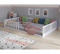 Love For Sleep Letto a pavimento bambini Bianco120x200cm Letto Montessori Costruzione Adatta ai Bambini, in legno, basso per bambini con doghe di legno