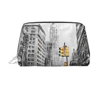Love from New York, piccola borsa per il trucco in pelle con stampa, portatile, borsa da viaggio per cosmetici, organizer per donne, cerniera dorata, Argento, One Size, Astuccio per trucchi