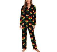 Love Ghana - Set pigiama da donna a maniche lunghe, con colletto cubano, 2 pezzi, Stile 9., L