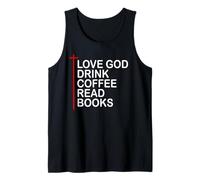 Love God Drink Coffee Read Books Lover Jesus Cross Christian Canotta