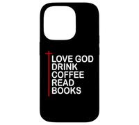 Love God Drink Coffee Read Books Lover Jesus Cross Christian Custodia per iPhone 14 Pro