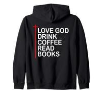 Love God Drink Coffee Read Books Lover Jesus Cross Christian Felpa con Cappuccio