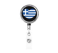 Love Grecia Bandiera Cuore Bobina porta badge in metallo resistente, porta badge retrattile con clip da cintura per portachiavi Porta badge Impiegato Insegnante 1