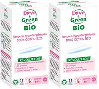 Love & Green Tamponi ecologici 100% cotone biologico - Normale con applicatore x 16 tamponi - Certificati GOTS da ECOCERT (Confezione da 2)
