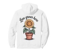 Love Grows Here - Vaso di Girasole con Citazione Motivazionale Felpa con Cappuccio