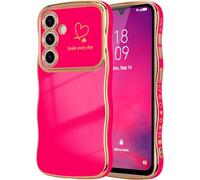 Love Heart - Custodia per amsung Galaxy S26 FE con cornice ondulata | Facile da impugnare, design estetico femminile, protezione della fotocamera, morbido TPU, placcatura glitterata, tinta unita
