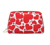 Love Heart Leather Hand Held Zipper Makeup Bag Pen Case Stationery Box Lipstick Pouch Toiletry Bag, bianco, Taglia unica