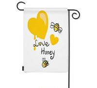 Love Honey Quote Welcome Garden Flag, Cartoon Yellow Animal Birds Heart Wasp Nature Wildlife Farmhouse Garden Flags 12x18 Inch Yard Flag Banner Portico Bandiere per Patio Prato Villa Park Outdoor