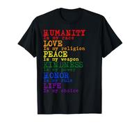 Love Humanity Citazione Religione Umana Arcobaleno Pace Parole Maglietta