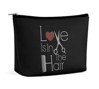 Love is in The Hair Borsa per il trucco da parrucchiere Borsa per cosmetici da viaggio portatile Borsa grande con cerniera Borsa organizer in pelle PU Borsa da toeletta