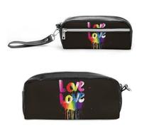 Love Is Love, astuccio in pelle di grande capacità con cerniera, piccola borsa portatile per trucchi, organizer per articoli da ufficio, per donne e uomini