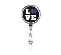 Love Islanda bandiera islandese cuore porta badge in metallo resistente bobina, porta badge retrattile con clip da cintura per portachiavi titolare della carta nome dipendente insegnante