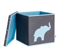 LOVE IT STORE IT - Cubo Portaoggetti Con Coperchio - Tessuto Resistente - Pieghevole - Rinforzi In Legno - Kallax Contenitori - 33x33x33cm - Grigio Con Fantasia A Elefante In Blu