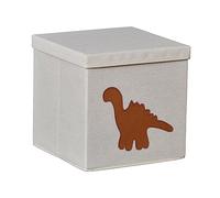 LOVE IT STORE IT - Premium Cubo Portaoggetti Con Coperchio - In Cotone-Lino - Pieghevole - Rinforzi In Legno - Compatibile Kallax - 30x30x30 cm - Fantasia A Dino, Beige