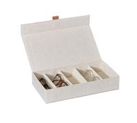 LOVE IT STORE IT Premium Custodia Occhiali in Lino-Cotone - Portaocchiali con 5 Scomparti in Velluto - Coperchio con Chiusura Magnetica - Rinforzo in Legno - 30x17x6 cm - Beige