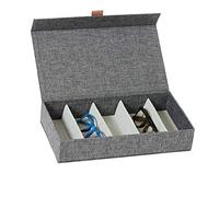 LOVE IT STORE IT Premium Custodia Occhiali in Lino, grigio | Astuccio per occhiali da vista e da sole, 5 scomparti, chiusura magnetica, 30 x 17 x 6 cm