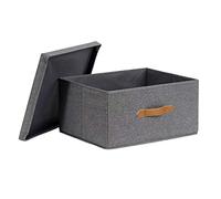 LOVE IT STORE IT Premium Scatola Con Coperchio Elegante in Lino - Rinforzi in Legno - Contenitore Pieghevole - Per Armadio e Casa - Grigio - 43x33x21 cm