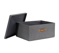 LOVE IT STORE IT Premium Scatola Porta Oggetti con Coperchio - In Lino-cotone - Contenitori Rinforzi in Legno - Pieghevole - Grigio - 54x40x25 cm