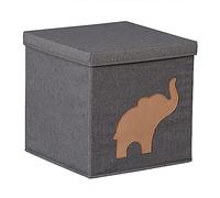LOVE IT STORE IT Premium Scatola Tessile Porta Oggetti con Coperchio per Bambini - Lino, Pieghevole - Compatibile Kallax - 30x30x30 cm - Elefante, Grigio