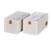 LOVE IT STORE IT Premium Set di 2 Divisori per Cassetti in Lino e Cotone - Contenitori per Armadio 6 Comparti - Pieghevoli e Rinforzati - Beige - 30x15x15cm