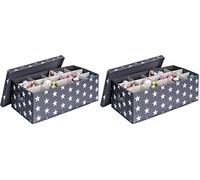 LOVE IT STORE IT Scatola Porta Oggetti Con Coperchio Per Palle di Natale - Con 30 Scomparti - Rinforzi In Cartone - Porta Palline Di Natale - 58x36x25cm - Grigio Con Stelle (Confezione da 2)