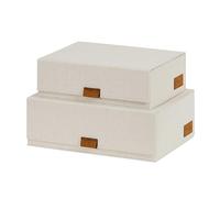 LOVE IT STORE - Premium - Set di 2 scatole in tessuto di lino, chiusura magnetica, impilabili, per documenti, ufficio e accessori, 28x20x8,5 cm & 32x22x10,5 cm