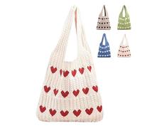 Love Knit Tote Bag, Heart Tote Bag, Women's Crochet Bags, Cute Love Knit Tote Bag, Tote Bag for Women (Apricot,Large)