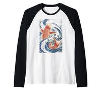 Love Koi Fish Vernice Giapponese Vintage The Red Carp 1800 Maglia con Maniche Raglan