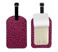Love Leopard Stampa leopardata in rosa acceso,Etichette per bagagli in pelle PU, etichette per bagagli resistenti da viaggio, 2 pezzi