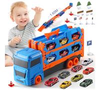 LOVE LIFE Camion Trasporto Giocattoli con Pista Gara Portatile e Accessori per Ostacoli - Divertimento Assicurato per Bambini dai 3 4 5 6 Anni con 8 Auto di Corsa