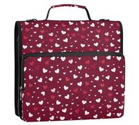 Love Little Red Hearts - Raccoglitore a 3 anelli con cerniera, con tracolla e manico, per scuola e ufficio