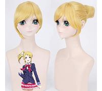 Love Live Ellie Parrucche corte bionde dorate per capelli sintetici resistenti al calore Parrucca anime Costume Eli Ayase con ciambella