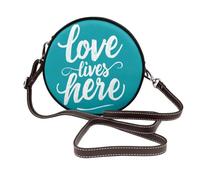 Love Lives Here On - Borsa a tracolla rotonda da donna, in pelle, colore: turchese