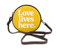 Love Lives Here On Borsa a tracolla rotonda da donna in pelle gialla