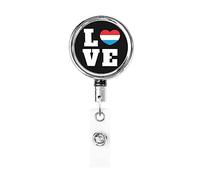 Love Luxembourg Flag Luxemburgues Heart Heavy Duty Metal Badge Holder Reel, Porta badge retrattile con clip da cintura per portachiavi Porta biglietti da visita Impiegato Insegnante