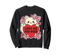 Love Me Fur Ever Cute Kawaii, Gioco di Parole a Forma di Gatto, con Grafica a Forma di Cuore per San Valentino Felpa
