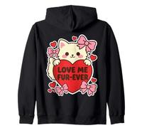 Love Me Fur Ever Cute Kawaii, Gioco di Parole a Forma di Gatto, con Grafica a Forma di Cuore per San Valentino Felpa con Cappuccio