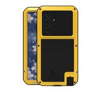 LOVE MEI per Samsung Galaxy S25 Ultra Custodia, Outdoor Heavy Duty Robusto Alluminio Metallo Antiurto Antipolvere Corpo Pieno Protettiva Cover con Vetro Temperato per Galaxy S25 Ultra (Giallo)