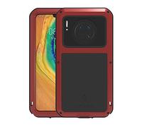 Love Mei Tutto il Corpo Custodia per Huawei Mate 30 6,62-pollice, Robusto Ibrido Alluminio Metallo Antiurto Antipolvere Cover con vetro temperato, Supporta la Ricarica Wireless (Rosso)