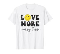 Love More Worry Less Retro Smile Face Happy Face Positivo Maglietta