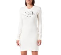 Love Moschino Abito a Maniche Lunghe in Pile Elasticizzato in Cotone Modal con Stampa olografica a Forma di Cuore NAN, Crema, 52 Donna