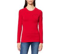 Love Moschino Fitted Long Sleeved t-Shirt with Matching Tone Rhinestone Heart And Shiny Print, Colore: Rosso, 52 Donna