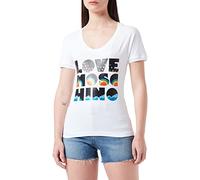 Love Moschino Maglietta da Donna in Jersey di Cotone con Collo Profondo e Scollo Rotondo, Bianco, 50