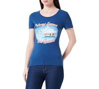 Love Moschino Maniche Corte Aderenti, con Stampa Digitale sulla Parte Anteriore T-Shirt, Blu, 48 Donna
